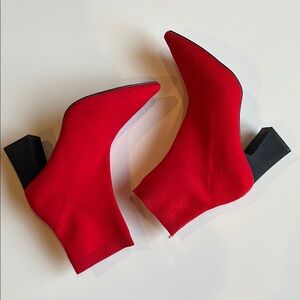 Zara Red Sock Ankle Boots chunky comfortable heels